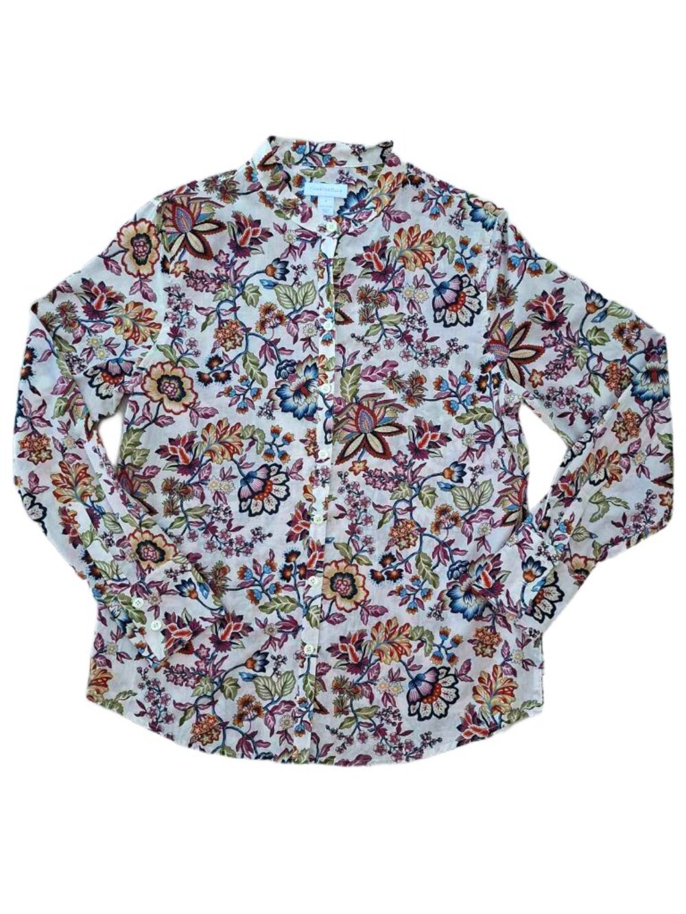 Charter Club Cotton Floral Collared Button‑Up Shirt Size 8